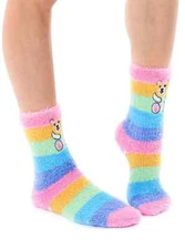 Fuzzy Teddy Bear Rainbow Non-Skid Women's Slipper Crew Socks 9-11 Living Royal