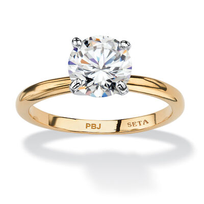 2.00 Carat Round Cubic Zirconia Solitaire Ring 18k Gold-Plated
