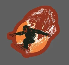 Monkey Surfing Sticker Chimp Waterproof Animal Surf Ocean Beach Gift NEW