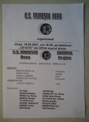 Programm Rumänien 18.5.2007 C.S. Muresul Deva - AVANTUL Reghin