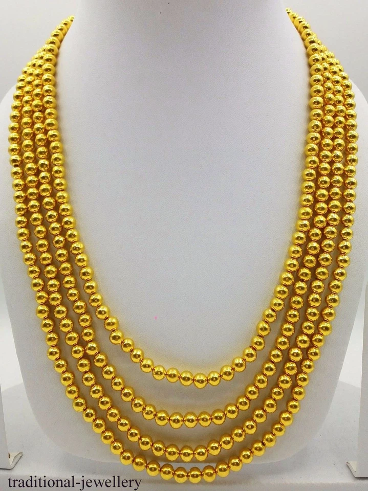 COLLAR CADENA ORO 20K ORO AMARILLO BOLA CADENA 4 LÍNEAS CUENTAS CADENA COLLAR Foto 3 de 4