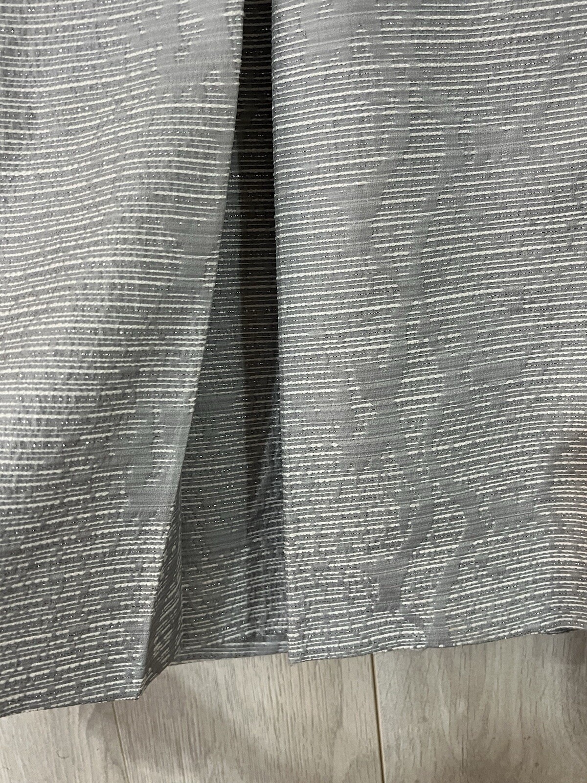 Tahari Light Gray Metallic Sleeveless Pearl Beaded Neck Fit & Flare Dress Sz 12