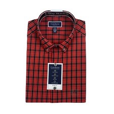 Club Room Mens Slim Fit 4-Way Stretch Plaid Dress Shirt Red Black 15-15.5