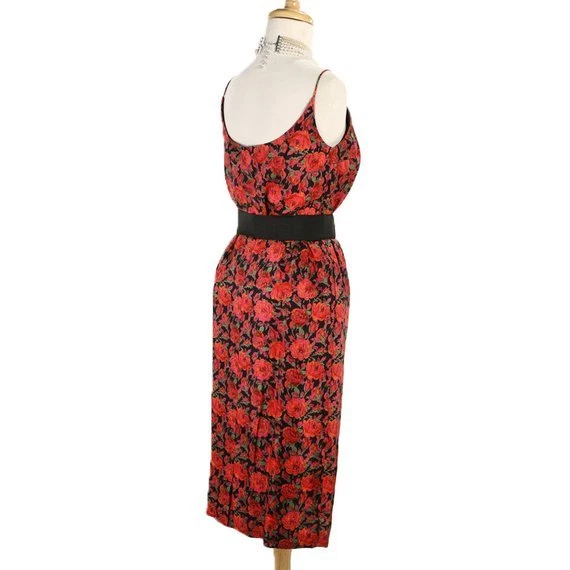 Vestido ajustado vintage Mr Mort rojo rosa sobre metal negro cremallera talla S B34 W24 - Hey Viv Foto 2 de 4