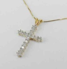 2 CT Round Cut Diamond Cross Pendant Necklace 14K Yellow Gold Over Free Chain