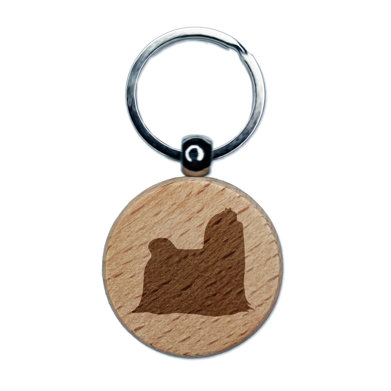 Maltese Dog Solid Engraved Wood Round Keychain Tag Charm