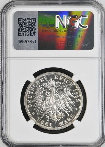 Germany. Prussia: Wilhelm II 'Silver Jubilee', 3 Marks 1913-A,  NGC PF-63 CAMEO! - Picture 6 of 6