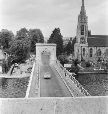 Traffic crossing the Marlow Bridge over the River Thames following- Old Photo 2