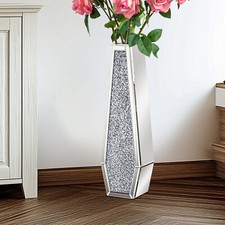 Tall Sparkling Crushed Diamond Floor Vase Large Silver Mirror Vases Home Decor