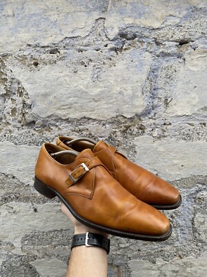 Joseph Cheaney Logan leather Monk Strap Tan Dress Shoes Size UK 10