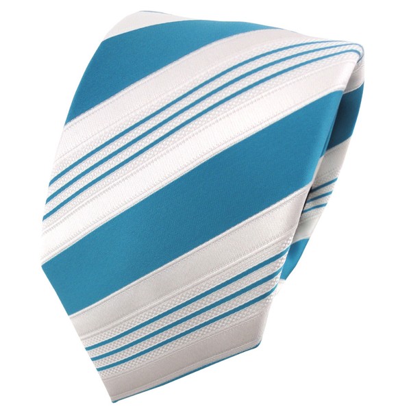 Tigertie Designer Krawatte TüRkis Wasserblau Weiß Silber Gestreift-image