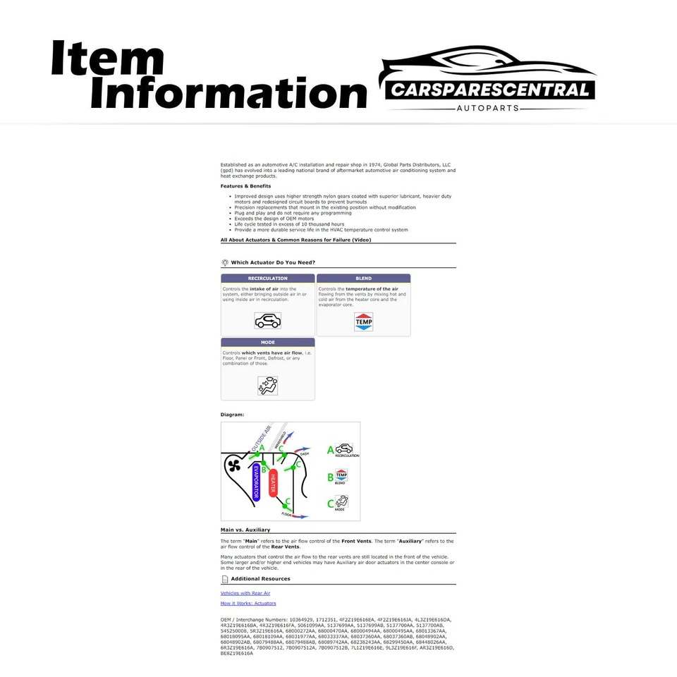 Actuador de puerta modo HVAC para Ford Mustang 2013-2014 5,8 L Foto 3 de 3