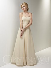 Christina Wu Sand Colored Chiffon A Line Strapless Dress, NWT, Size 4