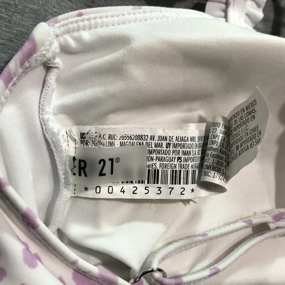 Forever 21 бикини верхний женщин S гепард печать оборки пляж отпуск белый фиолетовый - Изображение 2 из 4