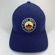 Open Road Ahead Patch Hat Blue Branded Bills S-M Flexfit Stretch Baseball Cap