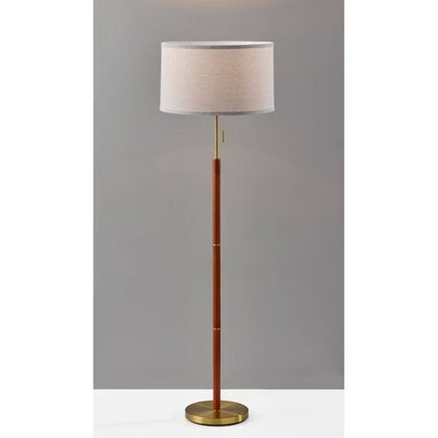 Adesso Brass Walnut Rubber Solid Wood Finish Floor Lamp