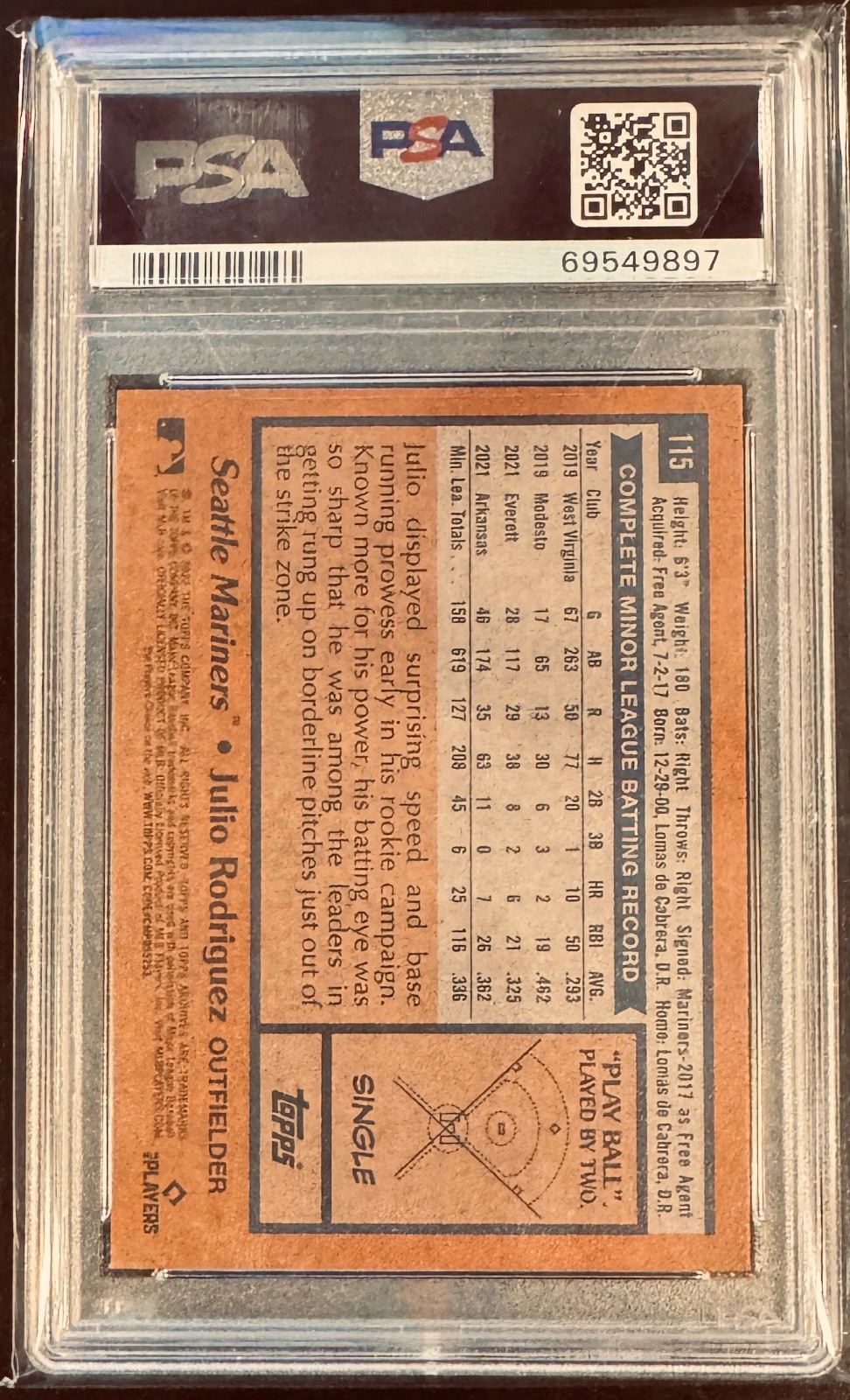 Julio Rodriguez  RC  2022 Topps Archives  #115   PSA 10