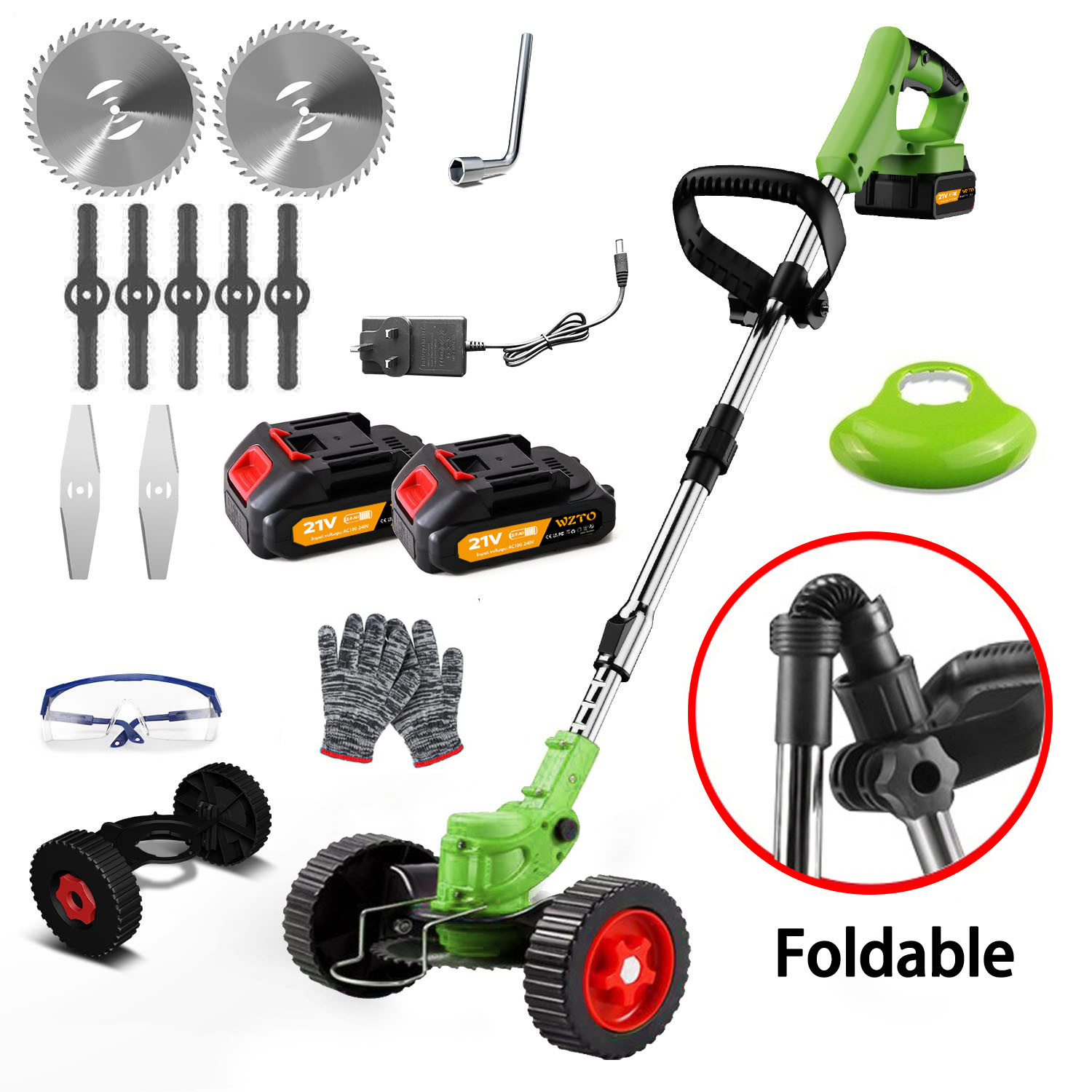 21V Electric Cordless Grass Trimmer Strimmer Garden Edger Cutter with 2 Battery