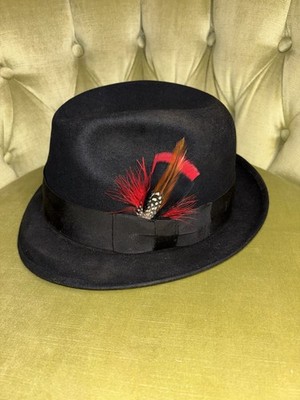 Vintage Royal Stetson Hat, Black Felt, Brown Band, Fedora, Size 7