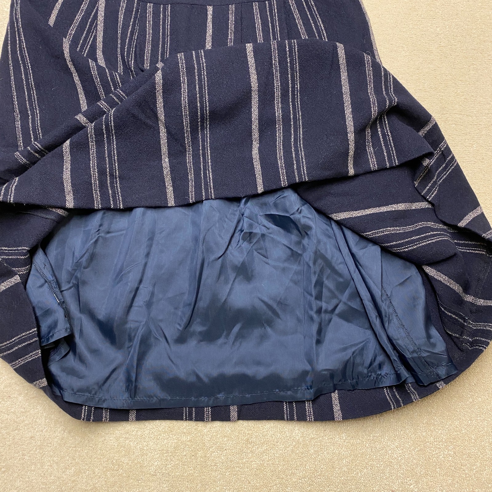 Toast Midi Dress UK 14 Navy Blue Ecru Stripe Wool Gauze Moroccan Boat Neck