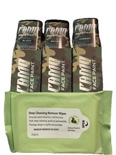 Camouflage Face Paint w/Three Combat Colors Green Black  Brown Roll On  wipes