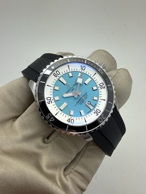 Breitling Superocean 44mm Steel Turquoise Dial Rubber Auto Watch A17376 w/ Box