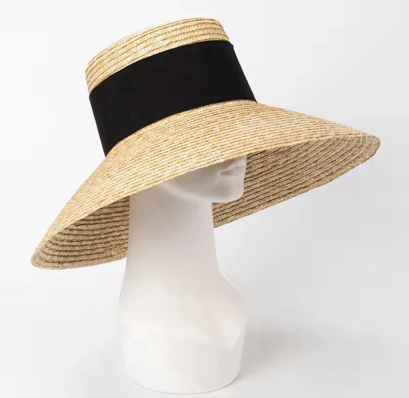 Women's Vintage Beige Straw Wide Brim Sun Hat Beach UV Protection Summer Hat UK