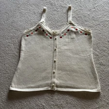 Lauren Conrad Women’s Embroidered Knitted Sleeveless Ivory Top Size M Romantic