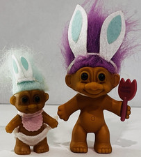 Vintage Russ Troll Set Easter Bunny  Baby Bunny 1990s Toy Easter Decor BIN 54