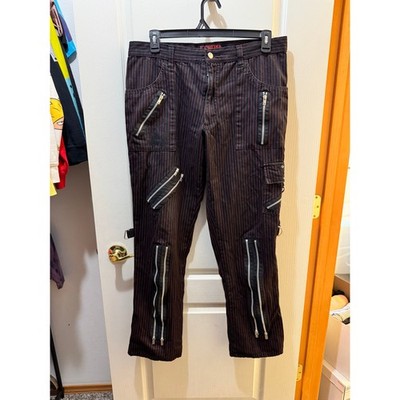 Tripp NYC Men's 36 Red Black Pinstripe Bondage Pants Punk Goth Y2K