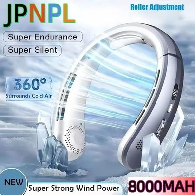 8000mAh Portable Neck Fan USB Rechargeable Bladeless LED Display Cooling Fan
