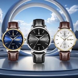 Men's Quartz Watch with Date Calendar Waterproof Luminous Leather Wristwatch