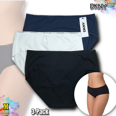 NWT DKNY Women's M Cotton Modal Brief 3 Pack.- DK8465P3, Black White Navy