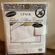 New 2 pack Zip Fabric Pillow Covers White 20X30" Bed bug  Allergen Protection
