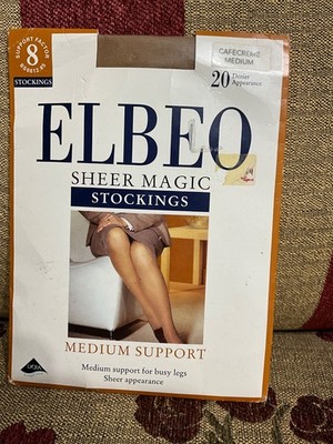 Elbeo Factor 8 Medium Support Sheer Magic 20 Denier Stockings Cafecreme, M, BNWT