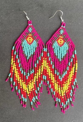 Boho Native American Style Tribal Seed Bead Beaded Earrings Fringe Tassel Long