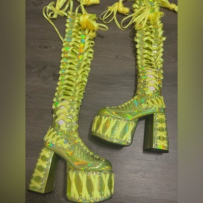 NWOB Dolls Kill / Club Exx Green Thigh High Rude Awakening Boots