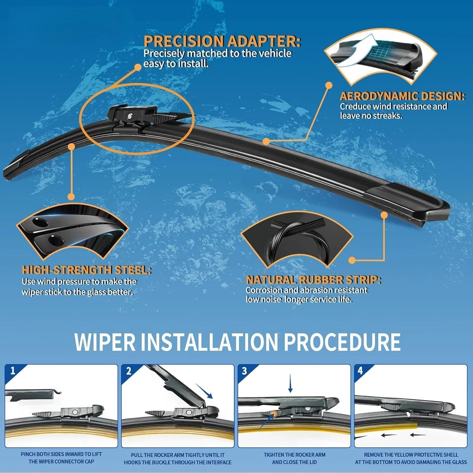 22"/22" Windshield Wipers Compatible with2013-2007 Chevrolet Avalanche Silverado - Изображение 3 из 4