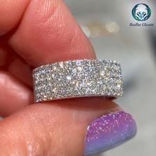 Luxury 925 Sterling Silver Moissanite Pave Ring Iced Out Hip Hop  Jewelry