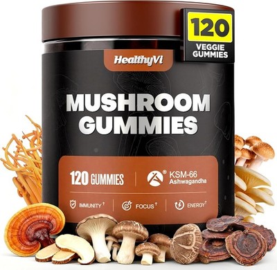 10-In-1 Mushroom Gummies Boosts Focus Energy Memory, 120 Ct Mushroom Supplements