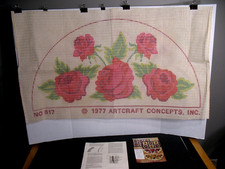 1977 VINTAGE HOOK RUG CANVAS ROSES ARTCRAFT CONCEPTS WITH INSTRUCTIONS NO YARN