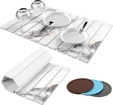 Large Stone Dish Drying Mat for Kitchen, Collapsible Diatomaceous Earth Drying