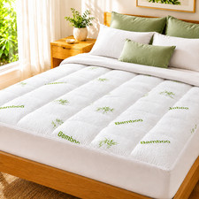 Cooling Bamboo Mattress Topper Ultra-Soft Breathable Deep-Pocket Fit