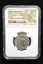 Roman Provincial. Philip II, AD 247-249. BI Tetradrachm. Antioch. NGC MS. #5156