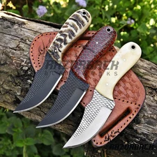 Rasp Cowboy Knife With Bone and Ram Horn Handle and pancake leather sheath
