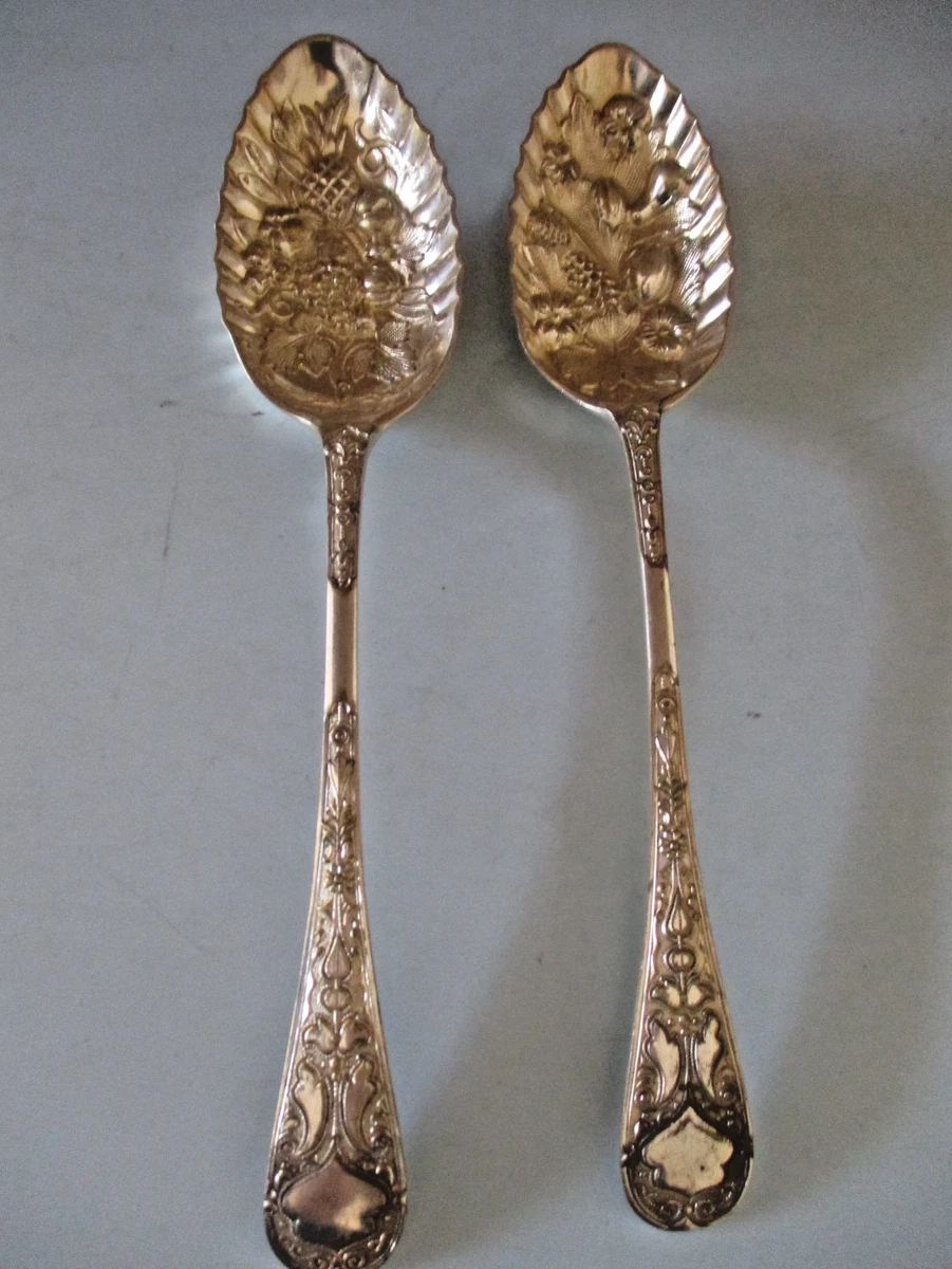 Vintage English Silver Plated Fruit Servers -Embossed  24cm