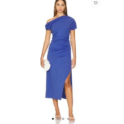 Amanda Uprichard Columba Midi Dress Womens S China Blue Ruched One Shoulder Gown