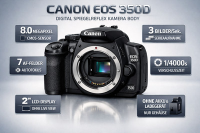   Canon EOS 350D Body | 8MP CMOS | 7 AF | 1/4000s | Vintage DSLR Kamera Camera