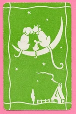 SWAP CARD SINGLE, vintage, silhouette, dog, cat and mouse sitting on the moon