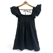 Urban Outfitters Black Baby Doll Mini Dress Ruffle Cap Sleeve Cotton Size Small